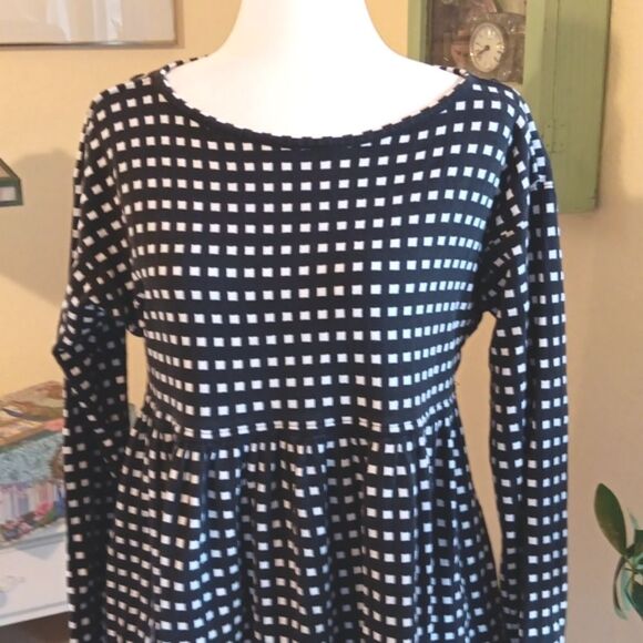 Joan Vass. USA  Windowpane Knit Dress. Empire Waist, Soft Knit,  Schoolgirlcore - Picture 2 of 12